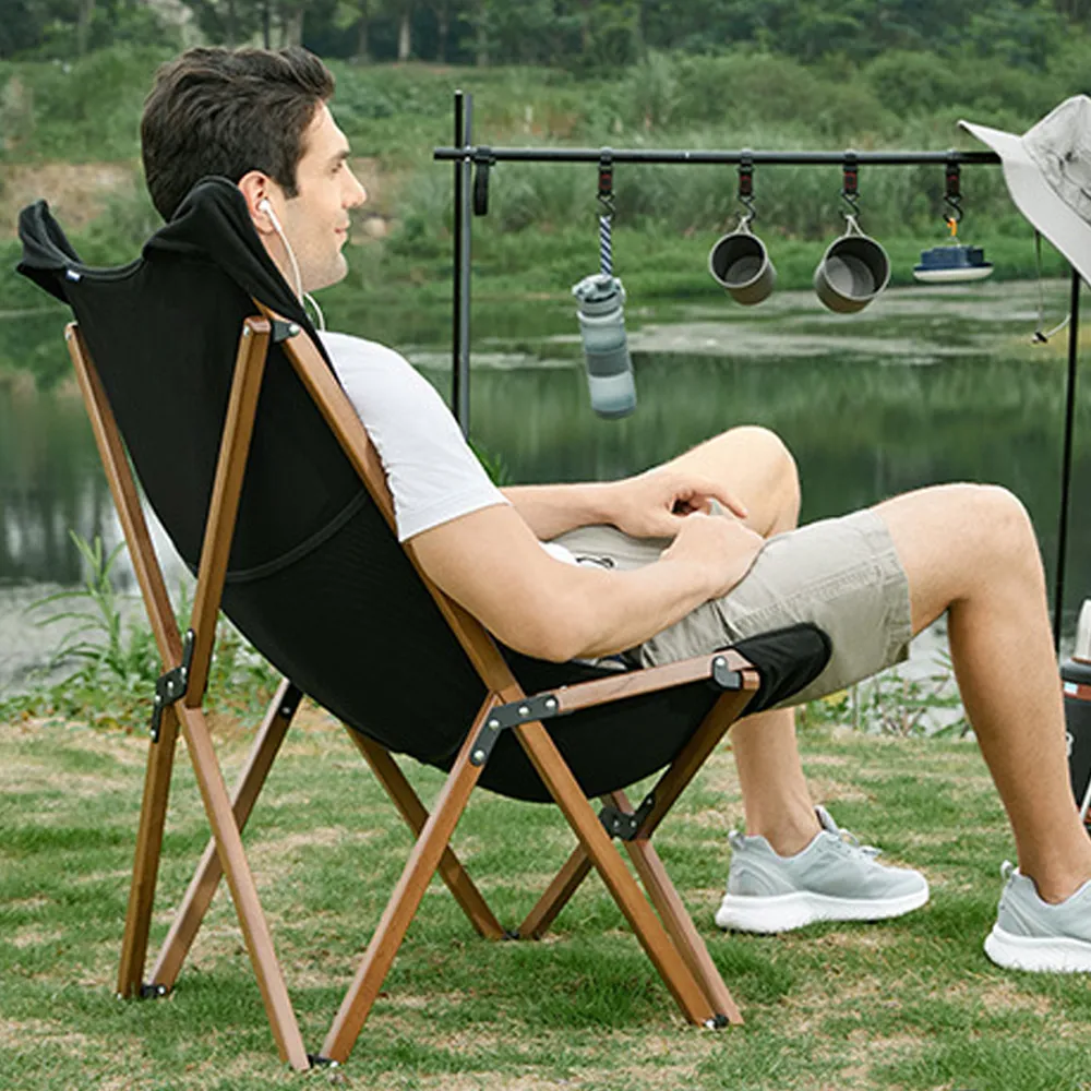 Hewolf Foldable Wooden Chair Black - Large