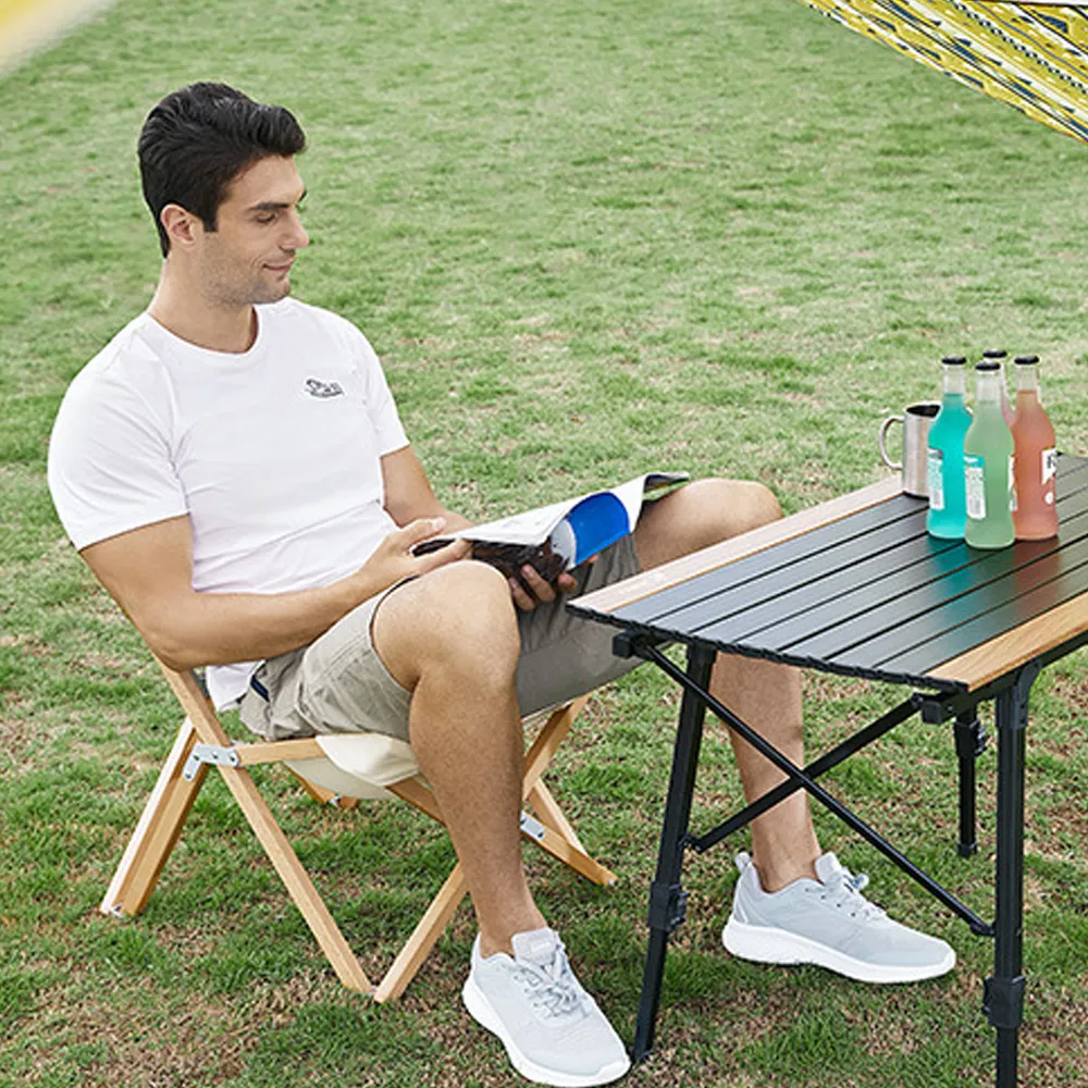 Hewolf Foldable Wooden Chair Khaki - Small