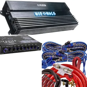 Hifonics Alpha A2500.5D 2500W Super D-Class Hybrid 5-Channel Car Audio Amplifier with BGC45R Amp Kit & HFEQ7 Equalizer, Bass Remote Included