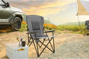 High Back Lawn Chair 250LBS Capacity, Folding Camping Chair with Cup Holder, Portable Collapsible Outdoor Chair for Backyard, Beach, Picnic, Fishing (Gray)