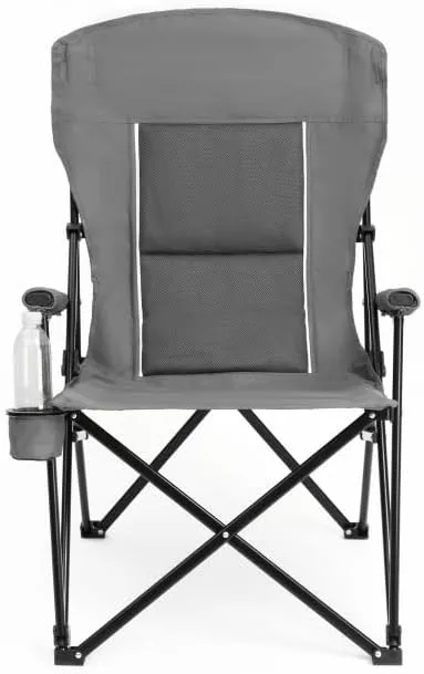 High Back Lawn Chair 250LBS Capacity, Folding Camping Chair with Cup Holder, Portable Collapsible Outdoor Chair for Backyard, Beach, Picnic, Fishing (Gray)