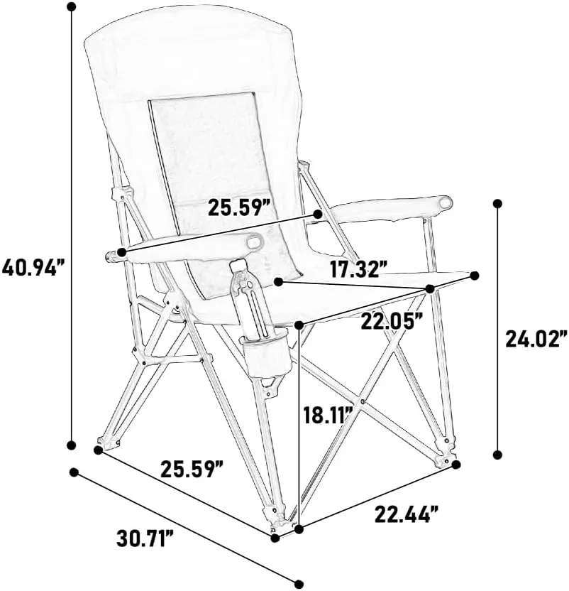 High Back Lawn Chair 250LBS Capacity, Folding Camping Chair with Cup Holder, Portable Collapsible Outdoor Chair for Backyard, Beach, Picnic, Fishing (Gray)