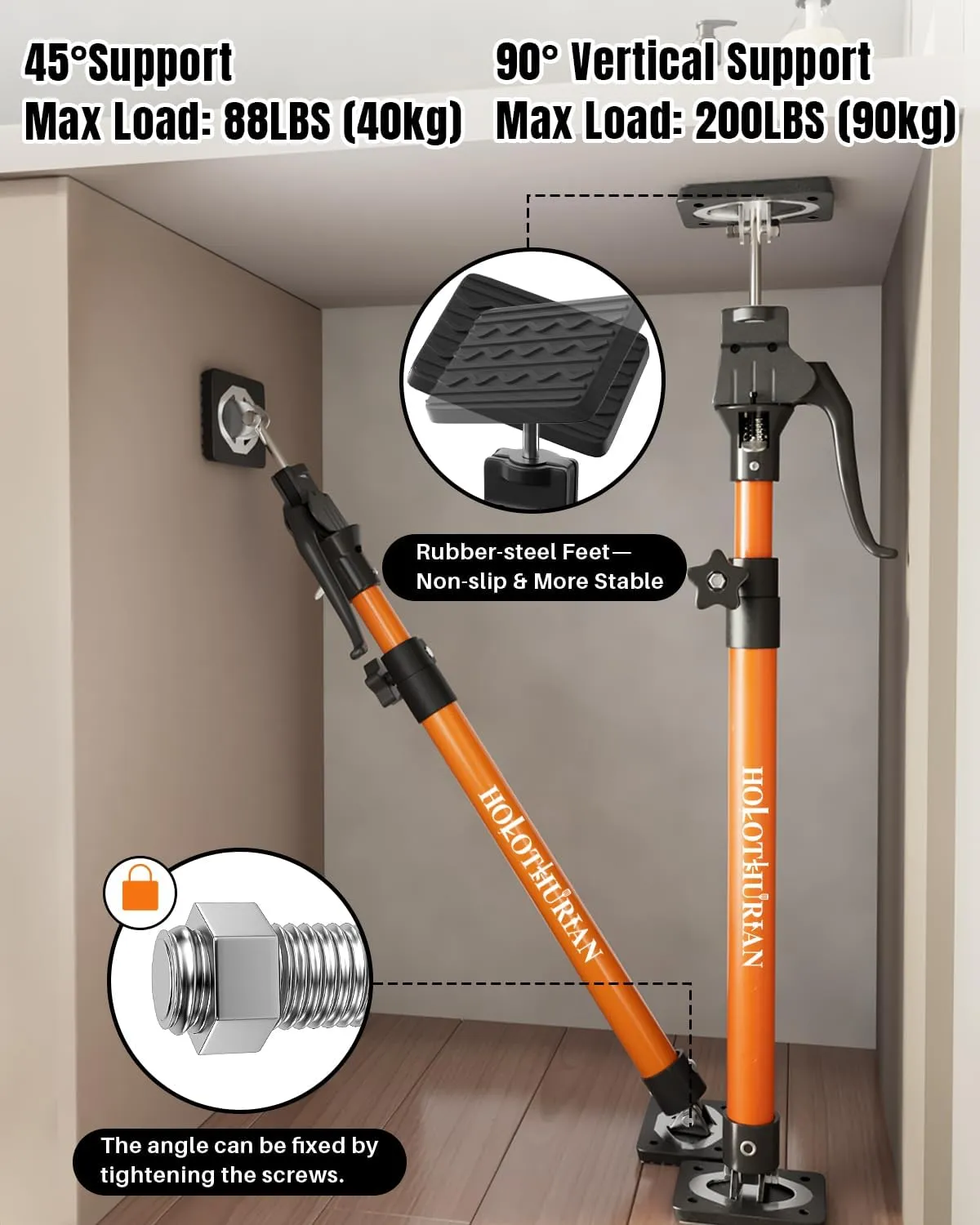 HOLOTHURIAN Cabinet Jack Support Pole,23.6-45.3 inches Third Hand Tools Adjustable Support Pole, 3rd Hand Support System for Upper Cabinet Installation, 200 LB Capacity, 1-Pack