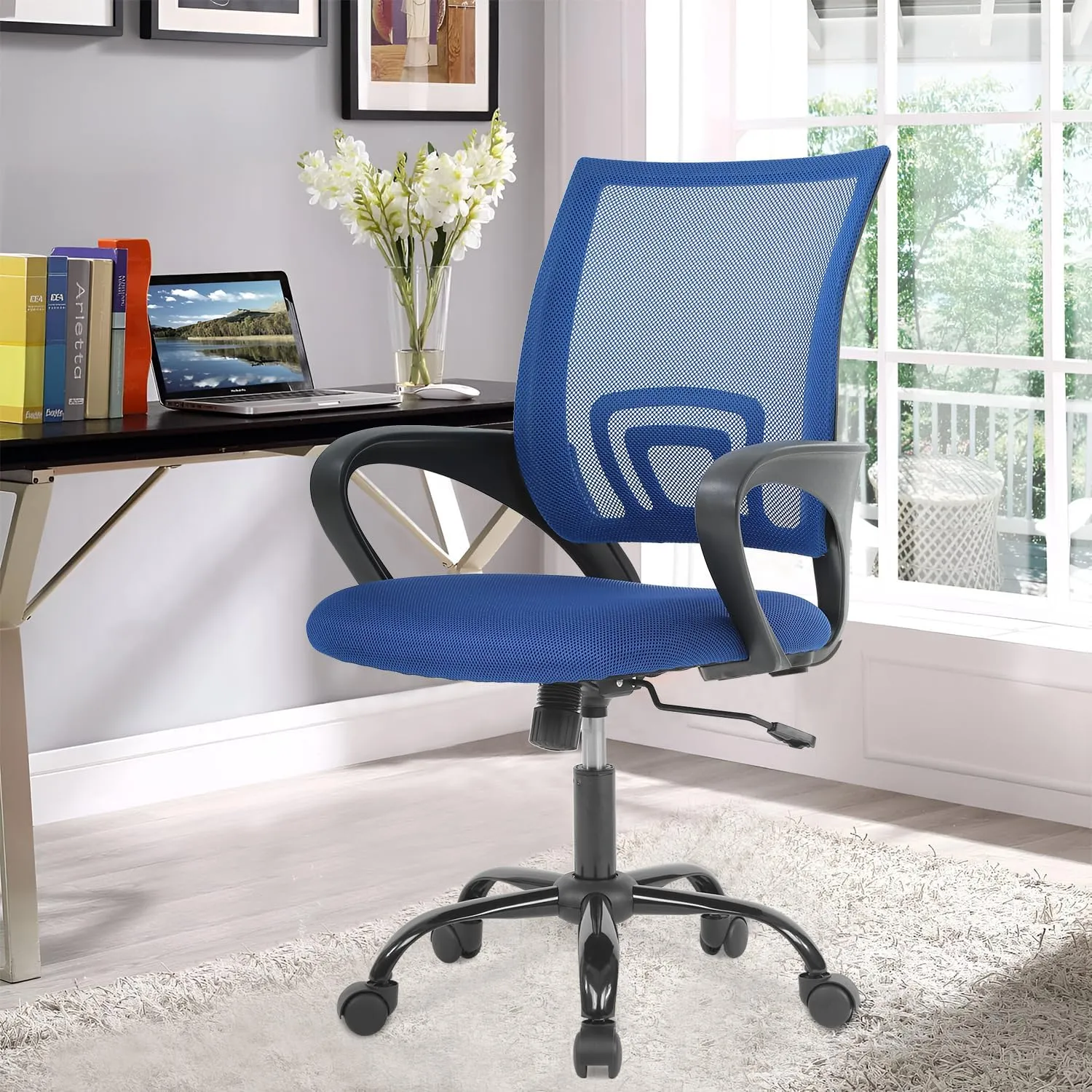 Home Office Chair Ergonomic Desk Chair Mesh Computer Chair with Lumbar Support Armrest Executive Rolling Swivel Adjustable Mid Back Task Chair for Women Adults,Blue