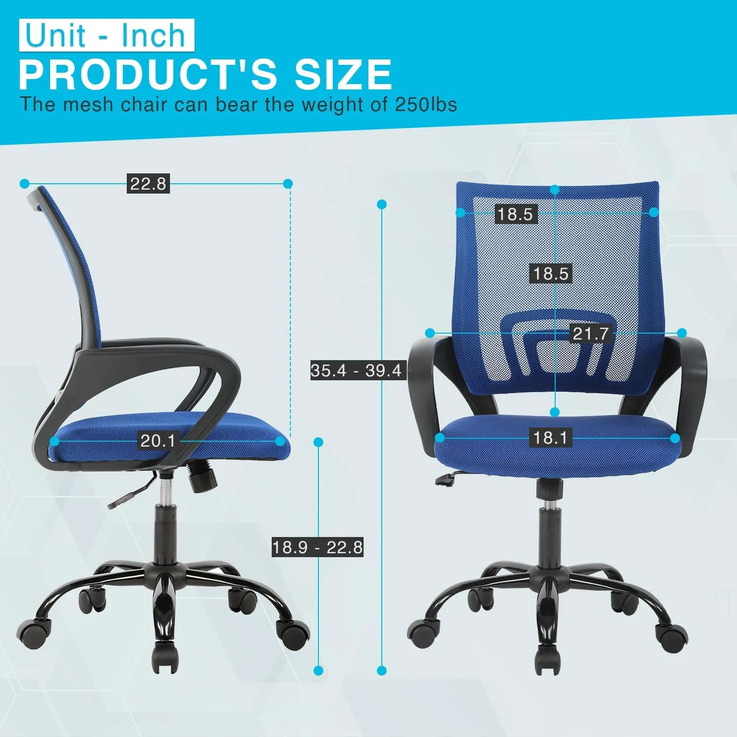 Home Office Chair Ergonomic Desk Chair Mesh Computer Chair with Lumbar Support Armrest Executive Rolling Swivel Adjustable Mid Back Task Chair for Women Adults,Blue
