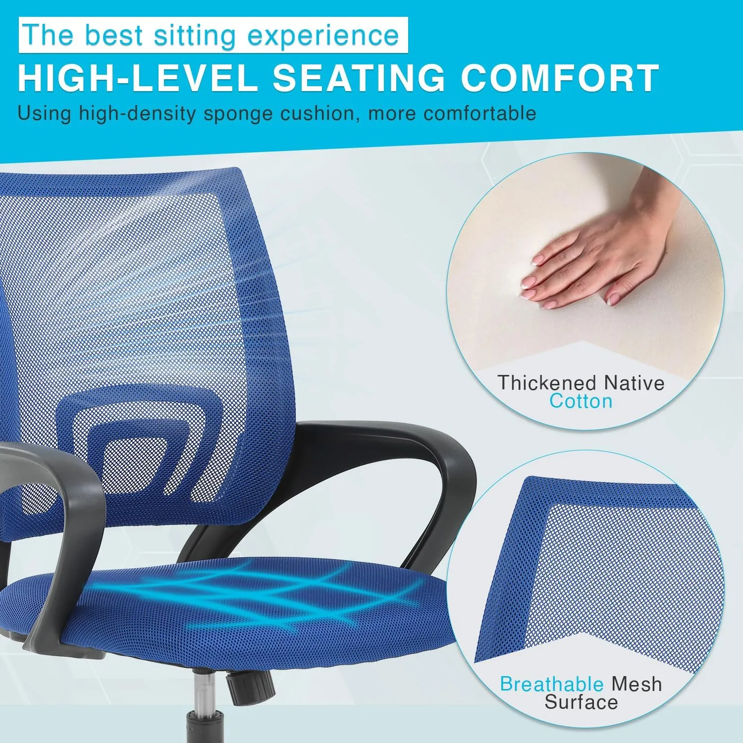 Home Office Chair Ergonomic Desk Chair Mesh Computer Chair with Lumbar Support Armrest Executive Rolling Swivel Adjustable Mid Back Task Chair for Women Adults,Blue