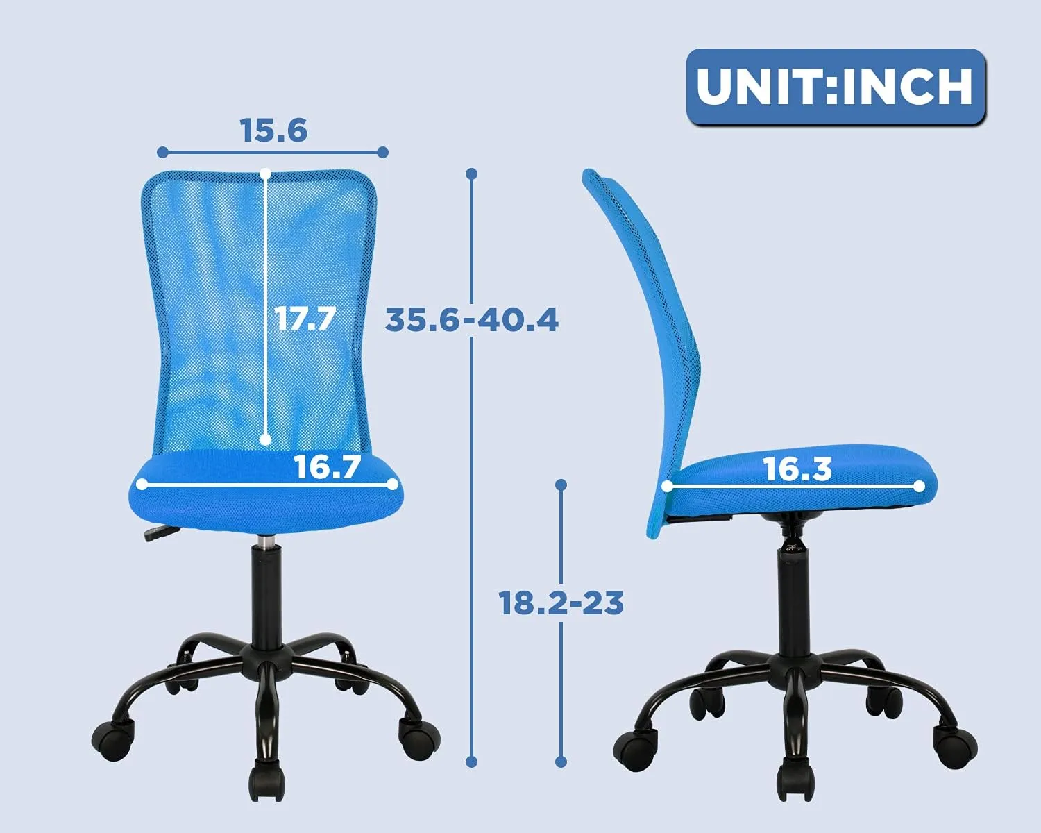Home Office Chair Mid Back Mesh Desk Chair Armless Computer Chair Ergonomic Task Rolling Swivel Chair Back Support Adjustable Modern Chair with Lumbar Support (Blue)