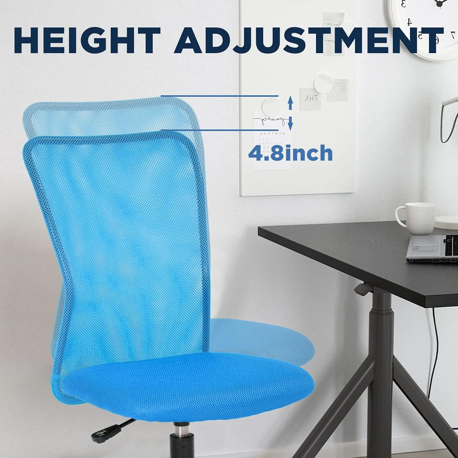 Home Office Chair Mid Back Mesh Desk Chair Armless Computer Chair Ergonomic Task Rolling Swivel Chair Back Support Adjustable Modern Chair with Lumbar Support (Blue)