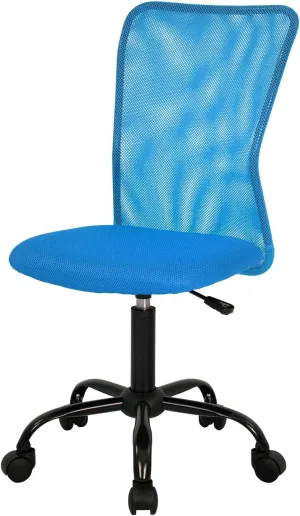 Home Office Chair Mid Back Mesh Desk Chair Armless Computer Chair Ergonomic Task Rolling Swivel Chair Back Support Adjustable Modern Chair with Lumbar Support (Blue)