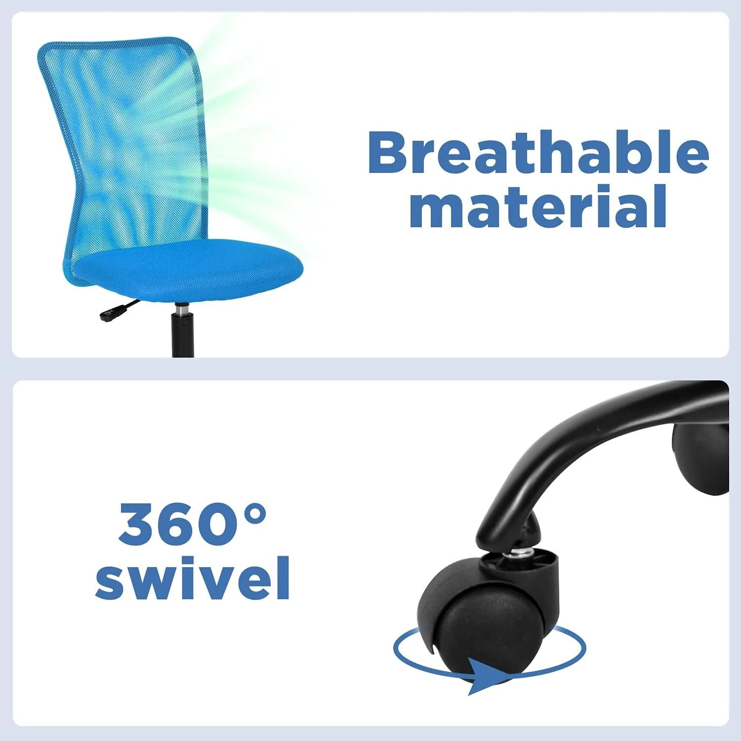 Home Office Chair Mid Back Mesh Desk Chair Armless Computer Chair Ergonomic Task Rolling Swivel Chair Back Support Adjustable Modern Chair with Lumbar Support (Blue)