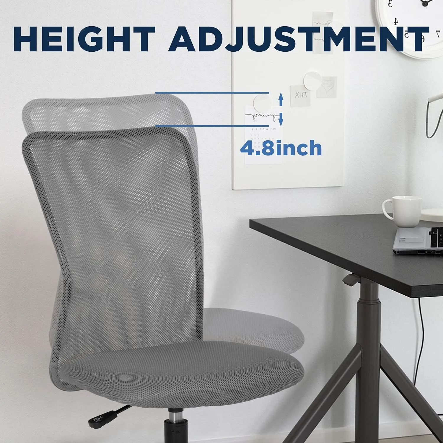 Home Office Chair Mid Back Mesh Desk Chair Armless Computer Chair Ergonomic Task Rolling Swivel Chair Back Support Adjustable Modern Chair with Lumbar Support (Grey)
