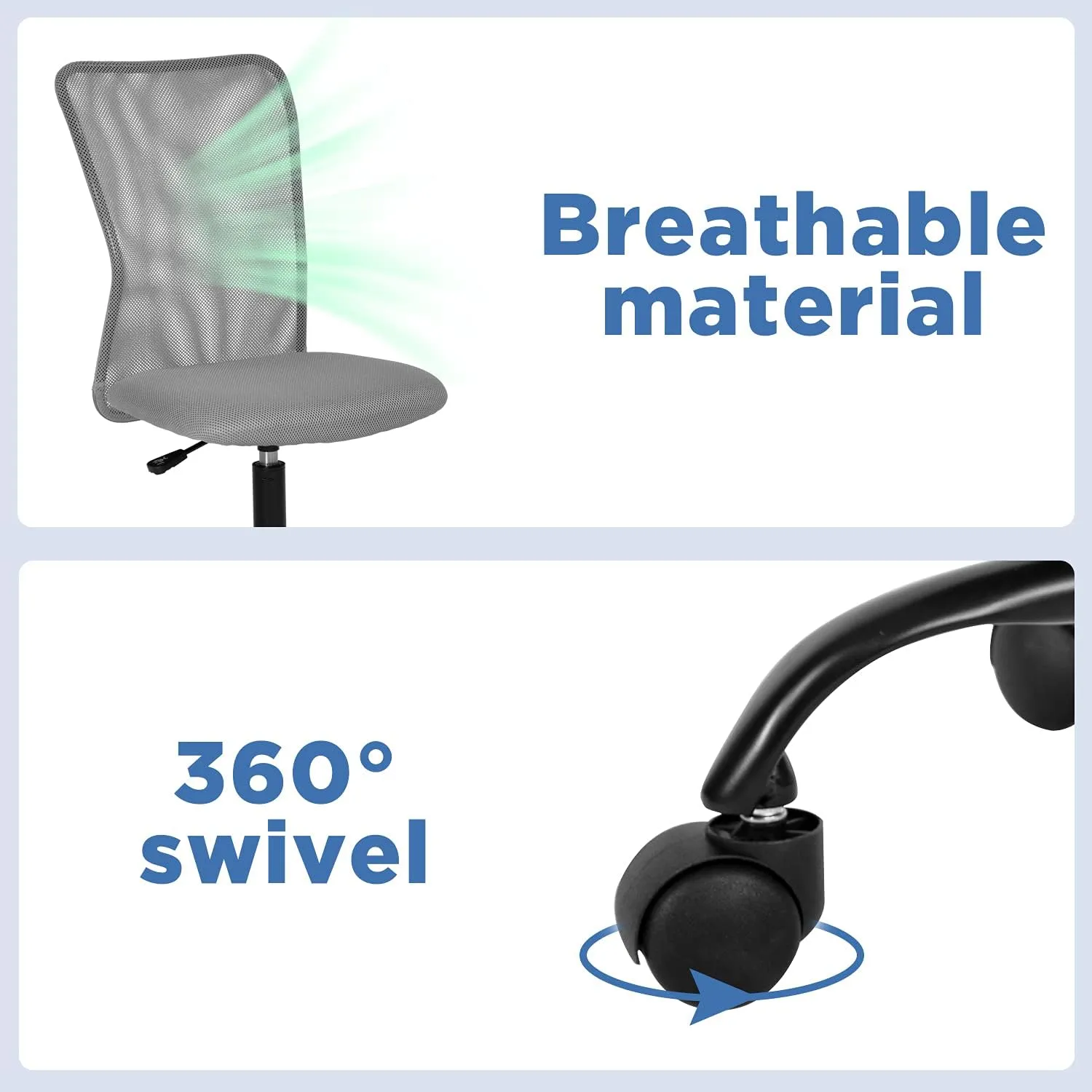 Home Office Chair Mid Back Mesh Desk Chair Armless Computer Chair Ergonomic Task Rolling Swivel Chair Back Support Adjustable Modern Chair with Lumbar Support (Grey)