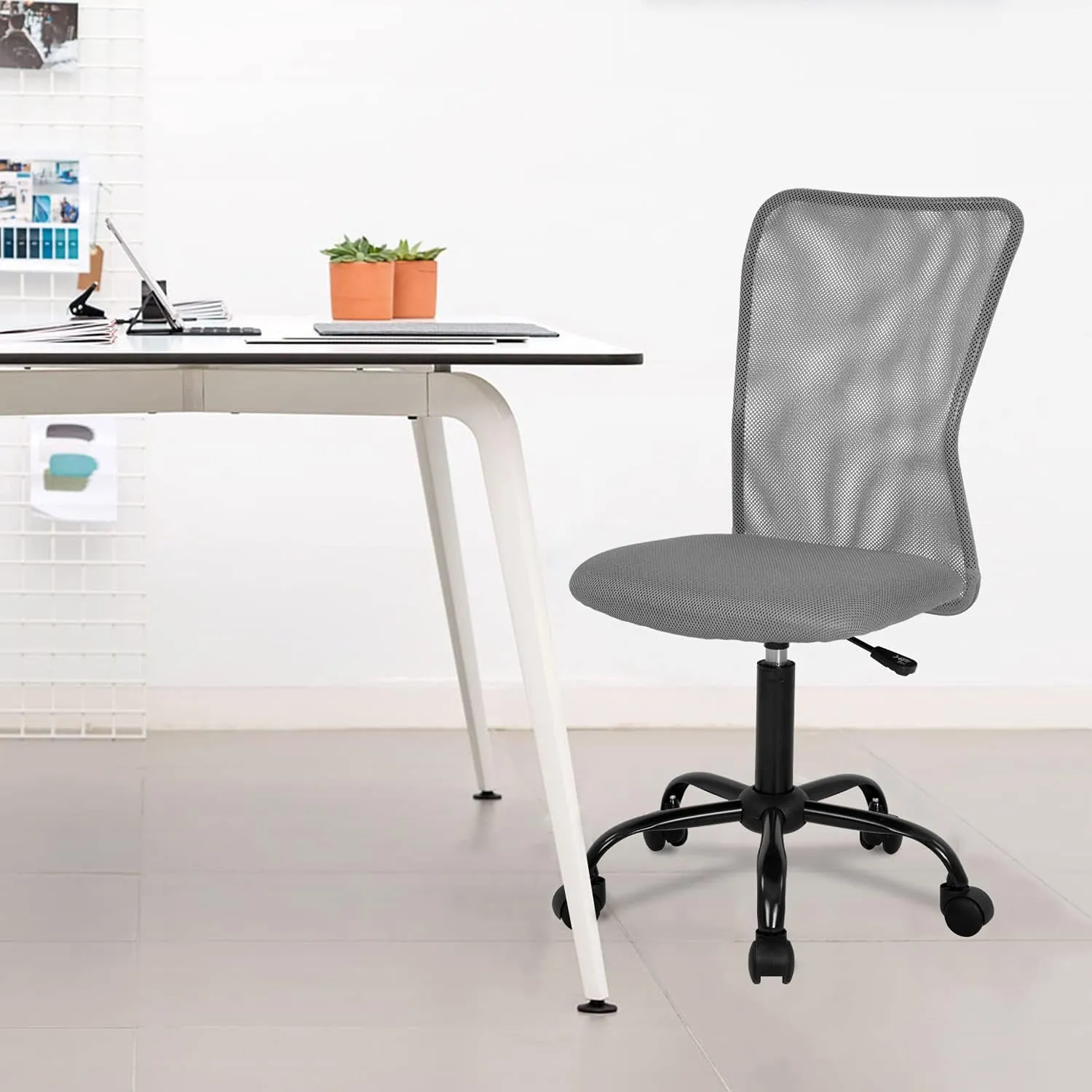 Home Office Chair Mid Back Mesh Desk Chair Armless Computer Chair Ergonomic Task Rolling Swivel Chair Back Support Adjustable Modern Chair with Lumbar Support (Grey)