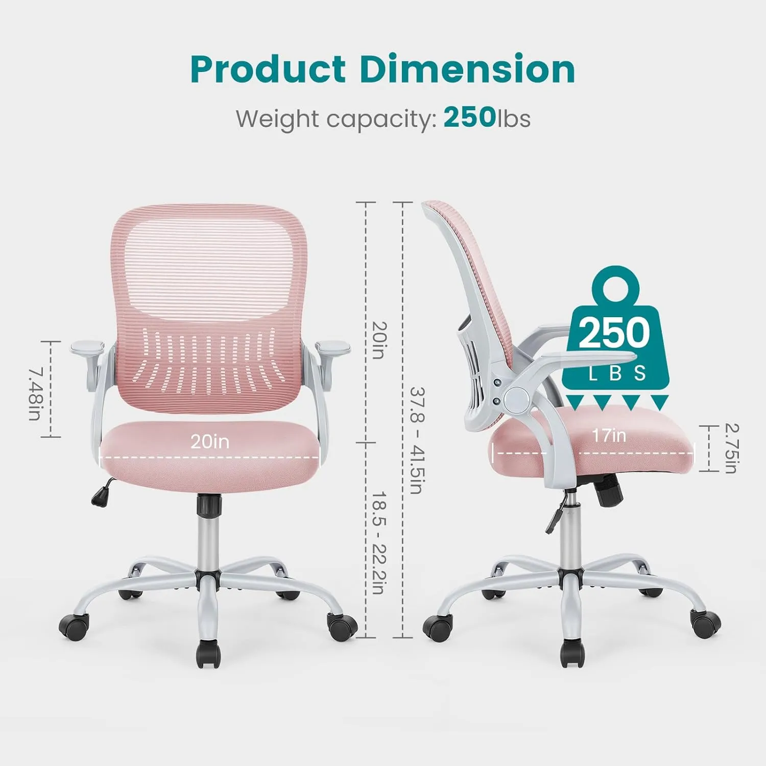 Home Office Desk Chair, Ergonomic Computer Managerial Executive Chairs Mid-Back Work Swivel Task Chairs with Wheels, Lumbar Support, Comfy Flip-up Armrest for Gaming, Study, Student