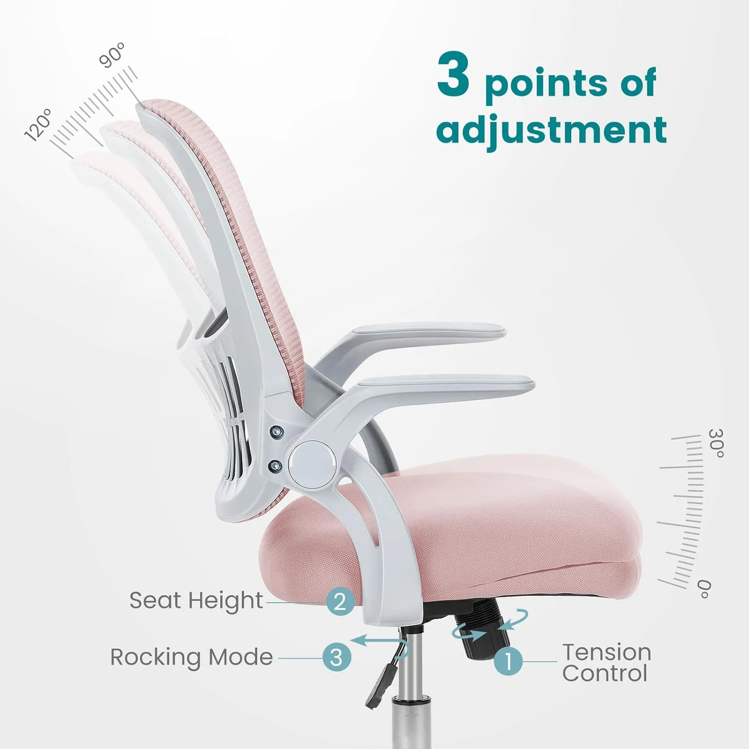 Home Office Desk Chair, Ergonomic Computer Managerial Executive Chairs Mid-Back Work Swivel Task Chairs with Wheels, Lumbar Support, Comfy Flip-up Armrest for Gaming, Study, Student
