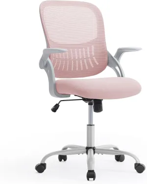 Home Office Desk Chair, Ergonomic Computer Managerial Executive Chairs Mid-Back Work Swivel Task Chairs with Wheels, Lumbar Support, Comfy Flip-up Armrest for Gaming, Study, Student