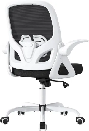 Home Office Desk Chair with Supportive Lumbar Support and Flip up Arms, Breathable Double Mesh Ergonomic Home Desk Chair for Home or Work with Extended Height(White)