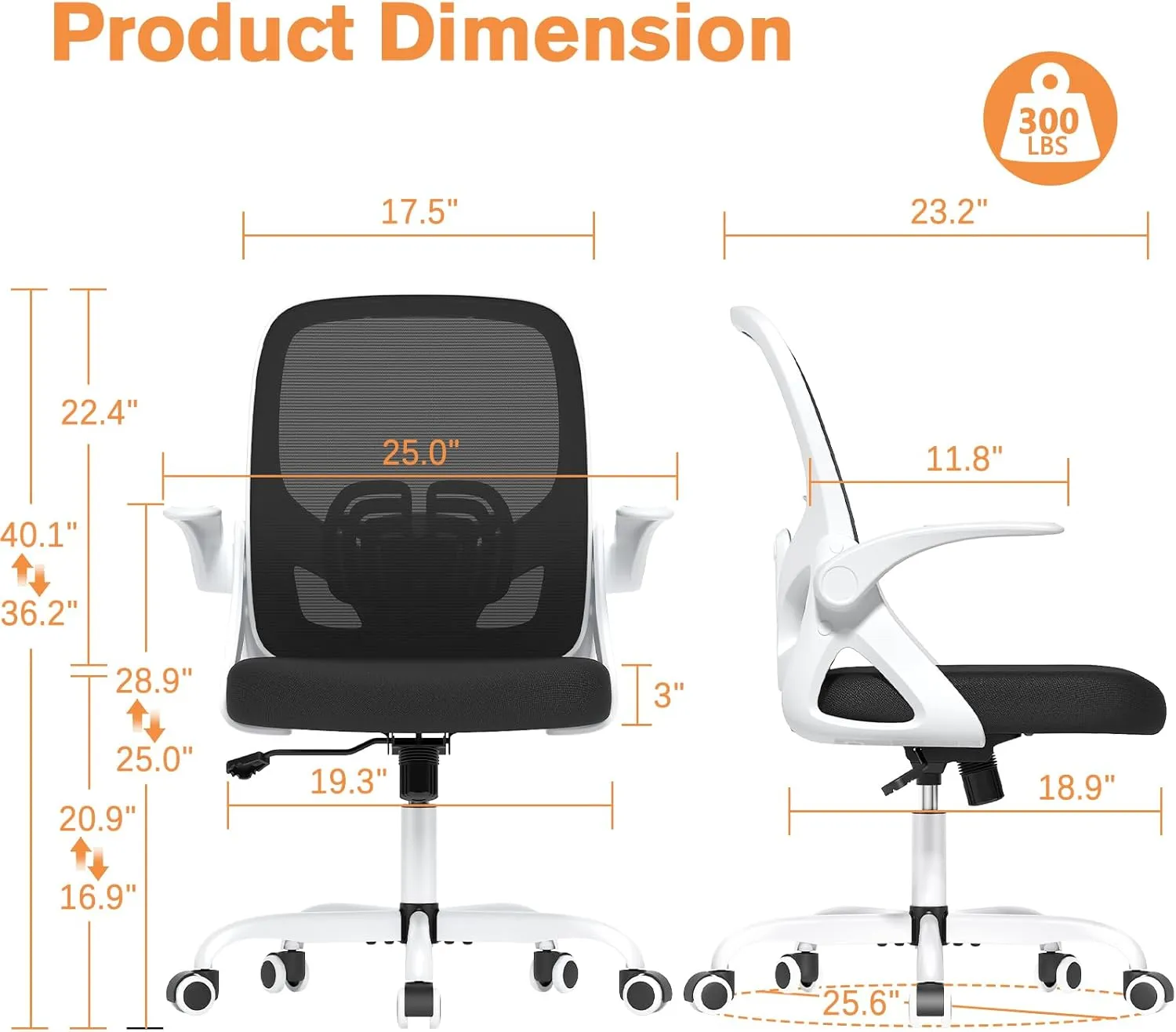 Home Office Desk Chair with Supportive Lumbar Support and Flip up Arms, Breathable Double Mesh Ergonomic Home Desk Chair for Home or Work with Extended Height(White)