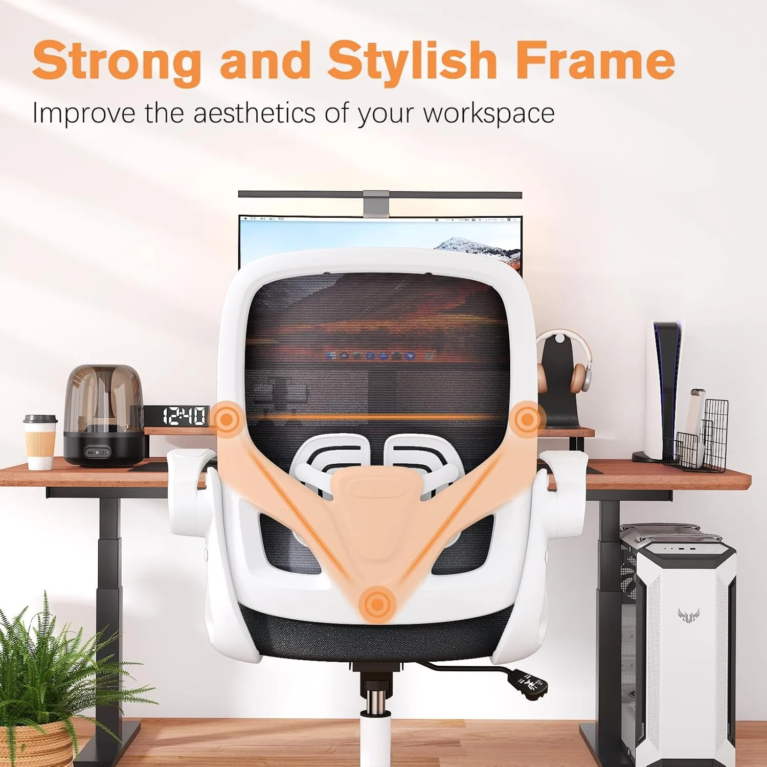 Home Office Desk Chair with Supportive Lumbar Support and Flip up Arms, Breathable Double Mesh Ergonomic Home Desk Chair for Home or Work with Extended Height(White)