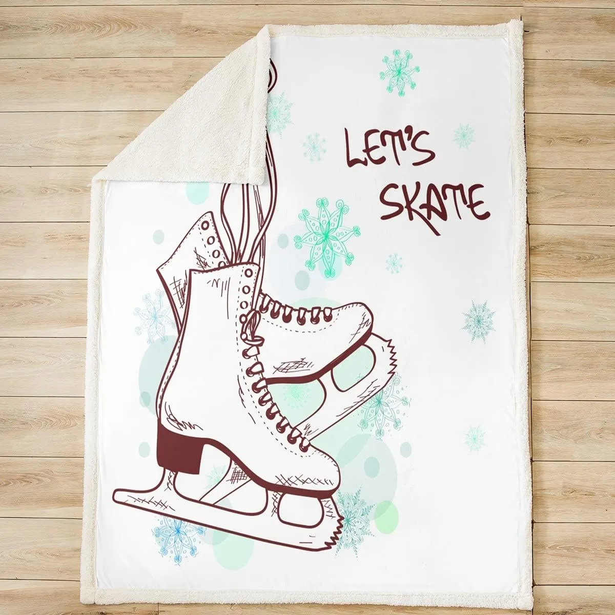 Homewish Ice Skating Throw Blanket Girls Skater Skating Shoes Cartoon Blankets Winter Snow Tie Dye White Fleece Blanket for Kids Boys Teens Room Decor Speed Sports Gaming Fuzzy Blanket