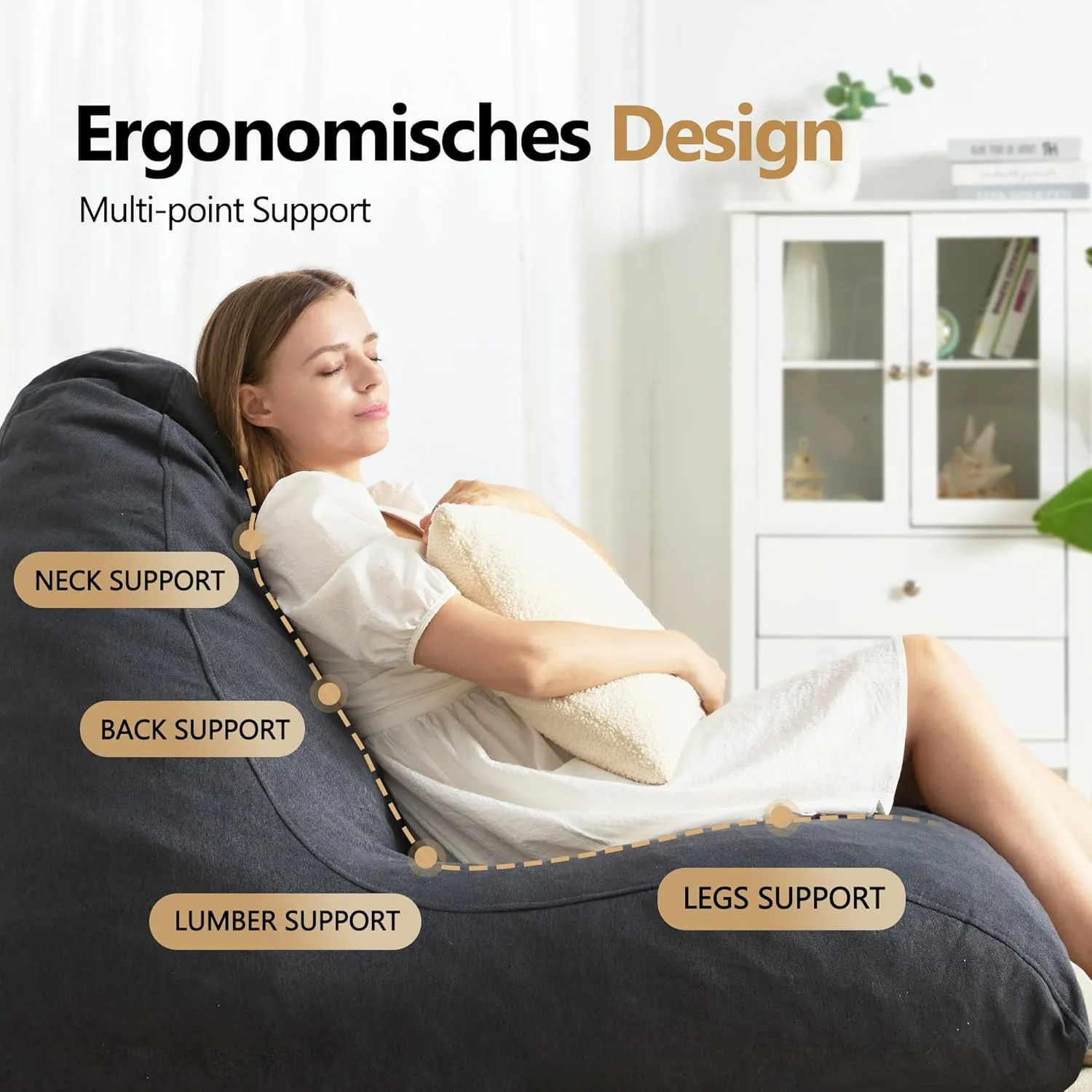 Homguava Bean Bag Chair Sofa Memory Foam Pre-Filled Bean Bag Chairs Stuffed Beanbag Sofa Lazy Bean Bag for Adults, Bean Bag Couch for Gaming, Reading & Relaxing(Linen, Dark Grey)
