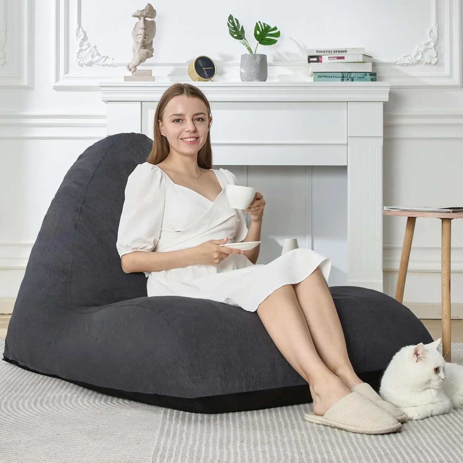 Homguava Bean Bag Chair Sofa Memory Foam Pre-Filled Bean Bag Chairs Stuffed Beanbag Sofa Lazy Bean Bag for Adults, Bean Bag Couch for Gaming, Reading & Relaxing(Linen, Dark Grey)