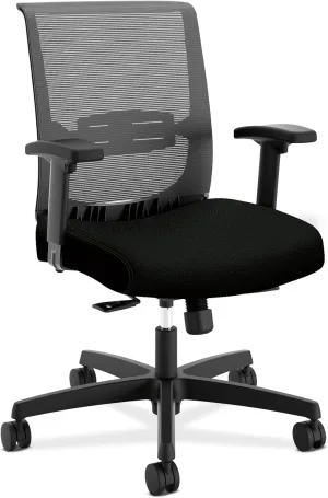 HON Convergence Ergonomic Office Chair with Mesh Seat - Home Desk Chairs with Adjustable Arms, Lumbar Support, Rolling Swivel Wheels, Comfortable Synchro-Tilt Recline - Black