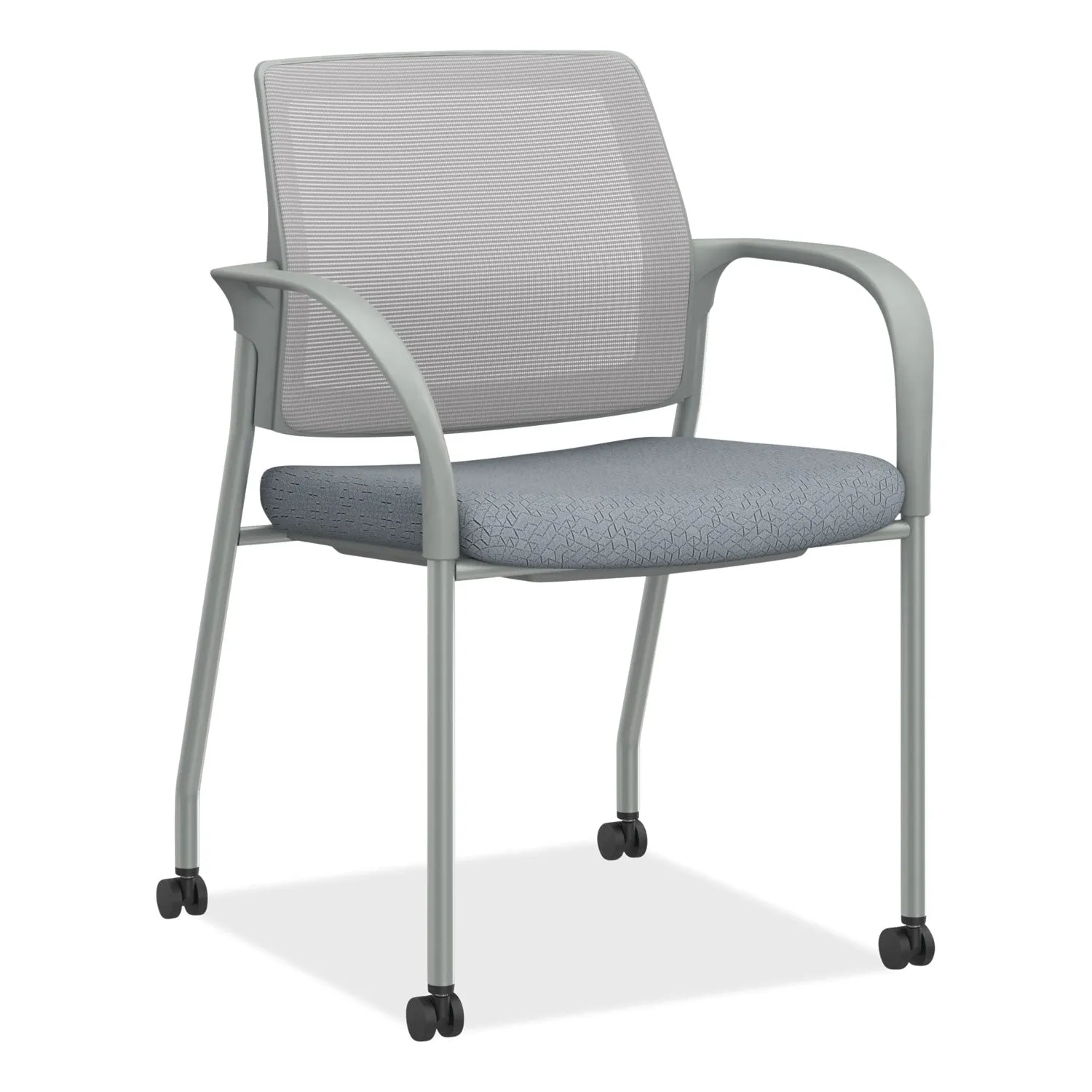 HON® Ignition Series Mesh Back Mobile Stacking Chair, 25 x 21.75 x 33.5, Basalt Seat, Fog Back, Textured Silver Base