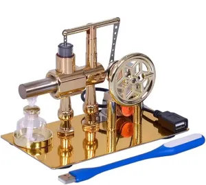 Hot Air Stirling Engine Motor Education Model Toy Electricity Power Generator LED Lights Kit Class Teaching Stirling Engine Kit for Adults Desktop Educational Physics Experiment Kit