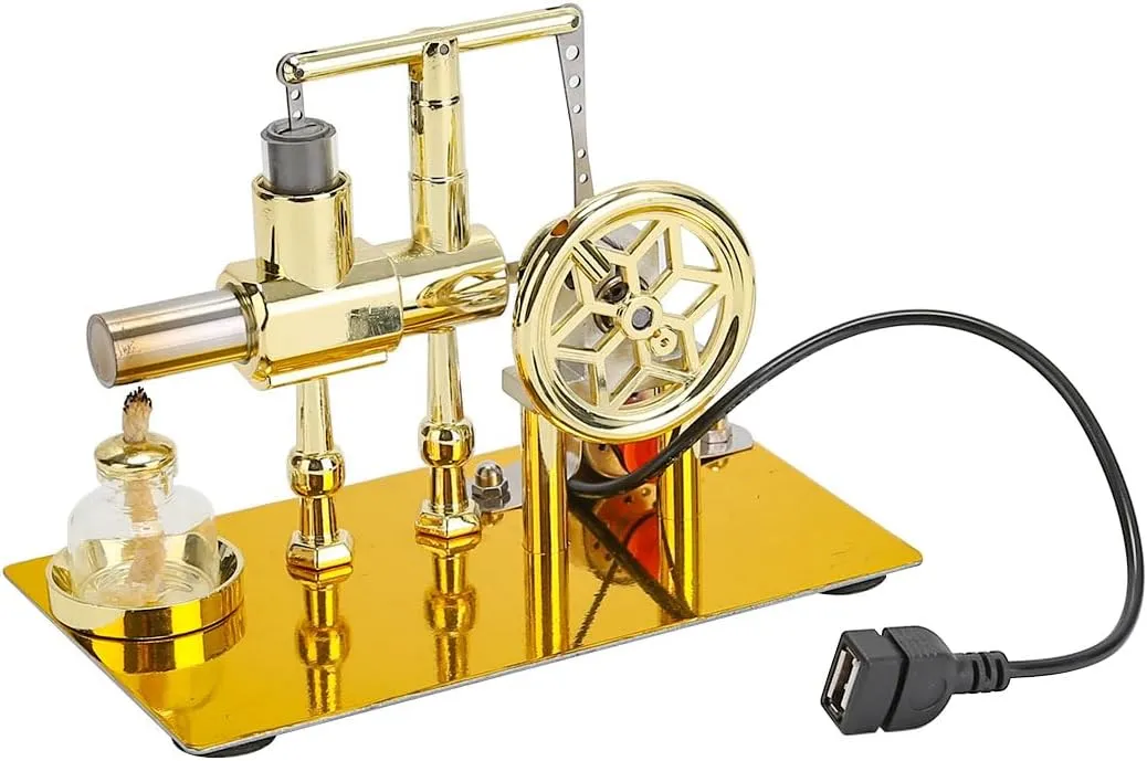 Hot Air Stirling Engine Motor Education Model Toy Electricity Power Generator LED Lights Kit Class Teaching Stirling Engine Kit for Adults Desktop Educational Physics Experiment Kit