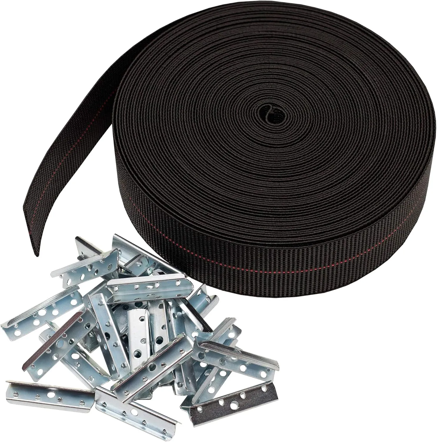 House2Home Replacement Elastic Webbing Kit to Repair Sagging Couch, Chair, Lawn,and Patio Furniture, Includes Installation Instructions, 2 Inch Wide x 60 Ft. Metal Webbing Clips