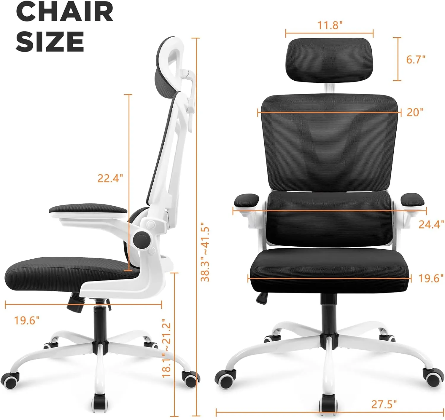 Huracan Ergonomic Office Chair, Mesh Computer Desk Chair with Lumbar Support, High Back Gaming Chair for Home Office, Black