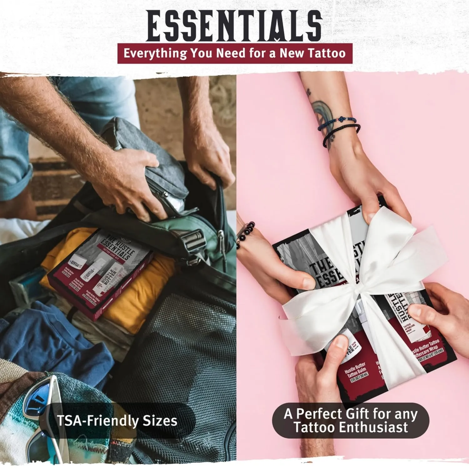 Hustle Butter Tattoo Aftercare Kit - Tattoo Balm, Antibacterial Soap, and Aftercare Wrap - TSA-Friendly Balm & Soap - Easy Removal, Mess-Free Wrap