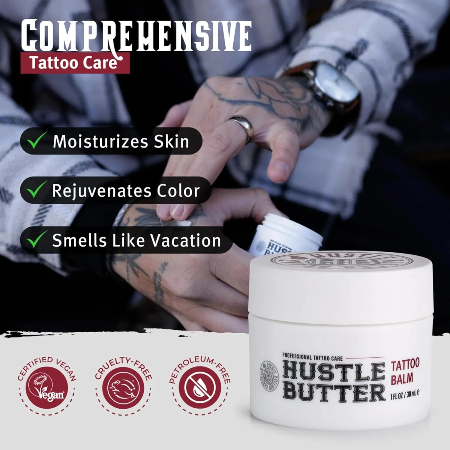 Hustle Butter Tattoo Aftercare Kit - Tattoo Balm, Antibacterial Soap, and Aftercare Wrap - TSA-Friendly Balm & Soap - Easy Removal, Mess-Free Wrap