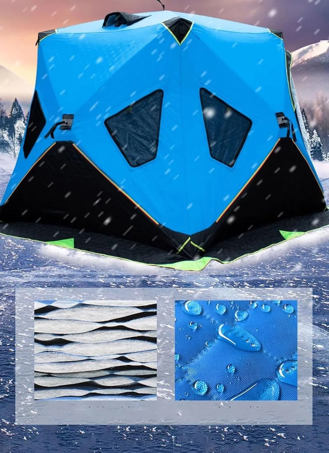 ice Fishing shelter Insulated Winter Portable Thickened Cold-Proof, Wind-Resistant and Warm Tent for 2-3 People(Color:1)