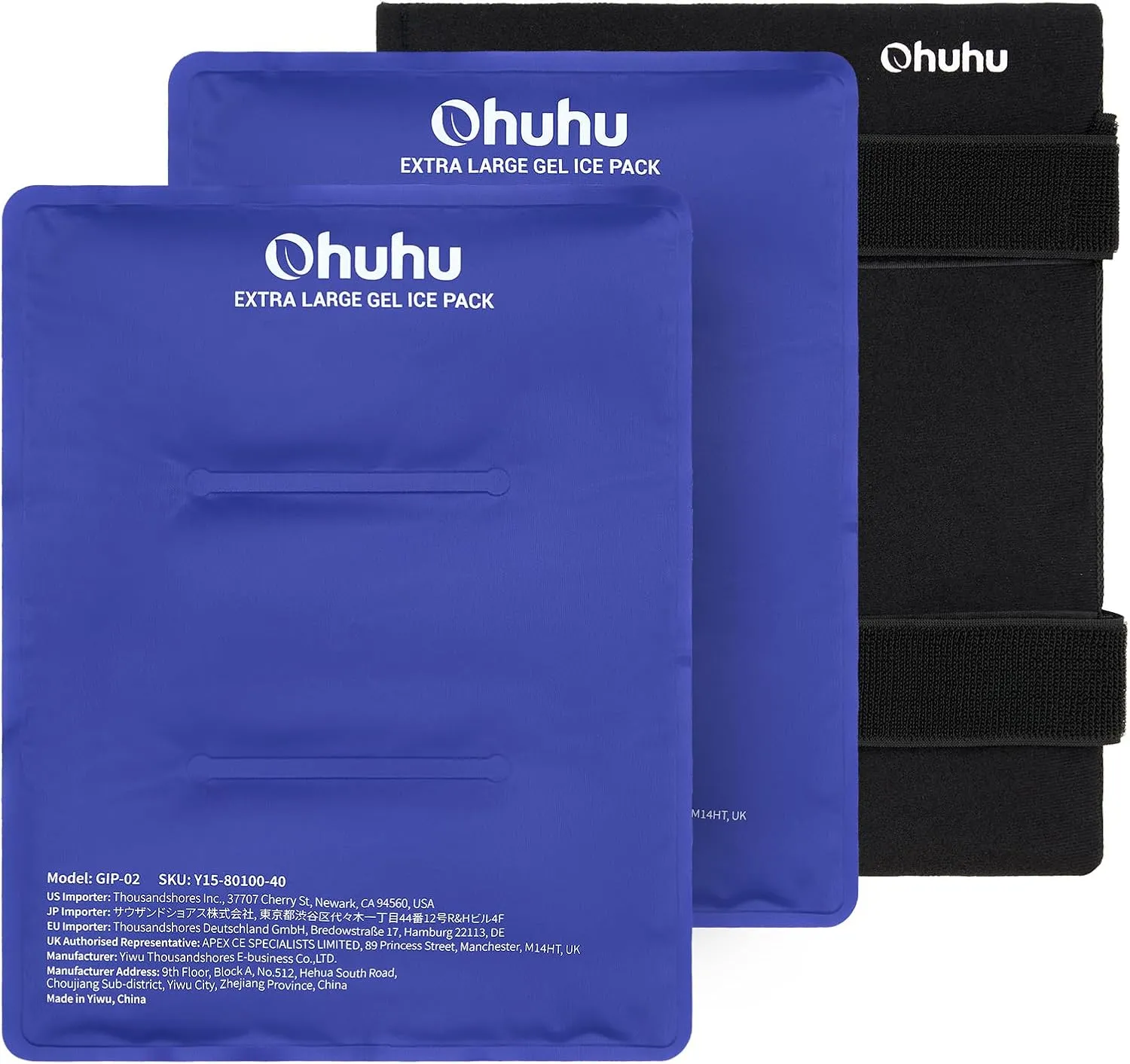 Ice Packs for Injuries 14" X 11": Ohuhu 2 Pack Hot Cold Gel Ice Pack X-Large Reusable Ice Packs with Wrap Flexible Pain Relief for Shoulder Legs Knee Back Hip Aches Injury Muscle Pain-Blue