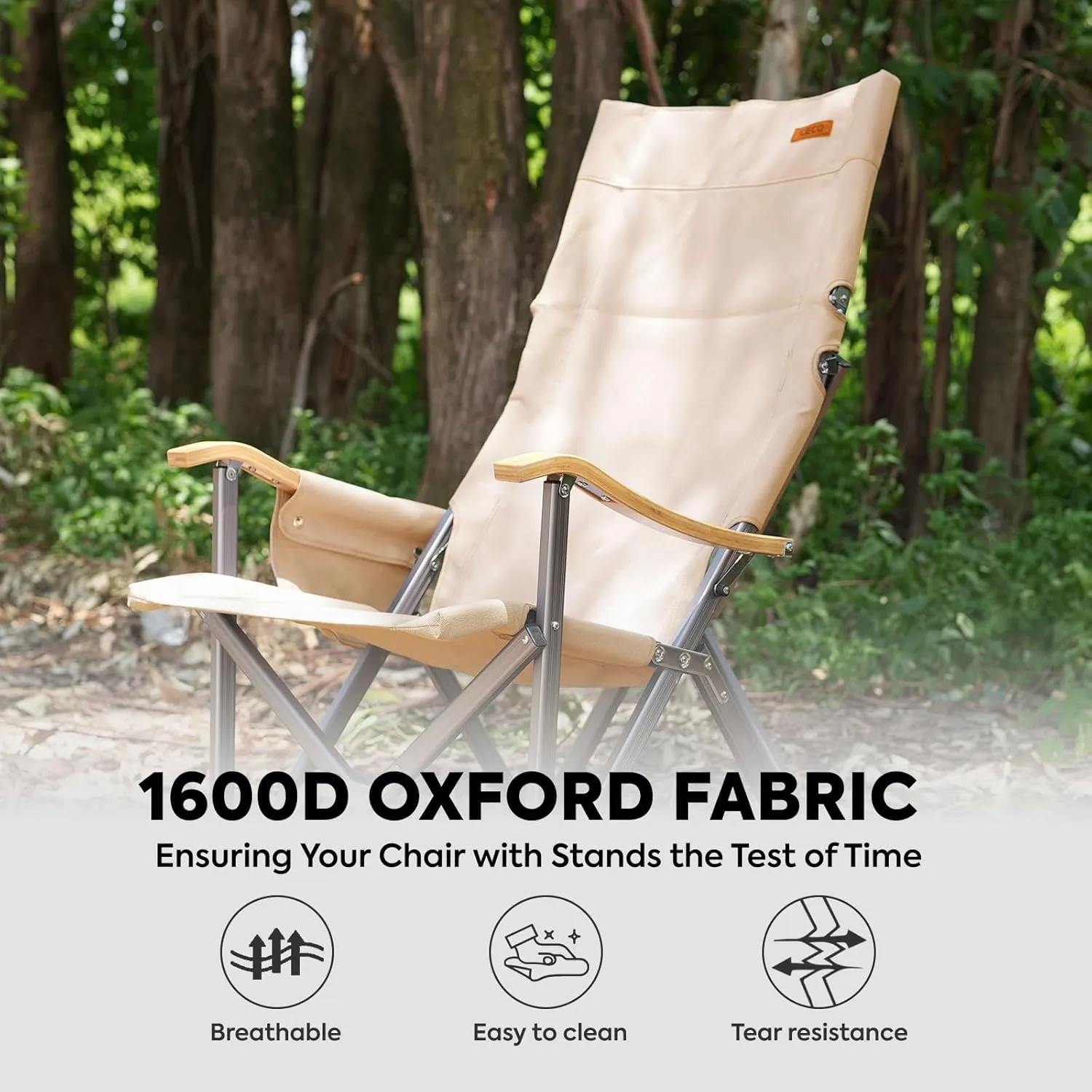 ICECO High Back Camping Chairs for Adults, Heavy Duty Folding Chair for Outside, Portable Outdoor Chairs with Storage Bag, Hold Up 600 LBS Backpack Camping Chair, 10 Years Warranty (Camel)