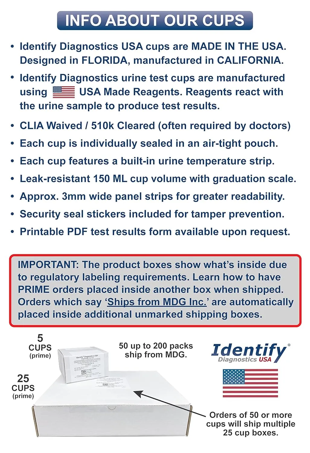 Identify Diagnostics USA Drug Screen Test | 5 Pack | Made in USA 14 Panel CLIA Waived Instant Urine Drug Test Kit with 6 Adults for AMP,BAR,BUP,BZO,COC,EDDP,MDMA,MET,MTD,MOP|OPI,OXY,PCP,TCA,THC