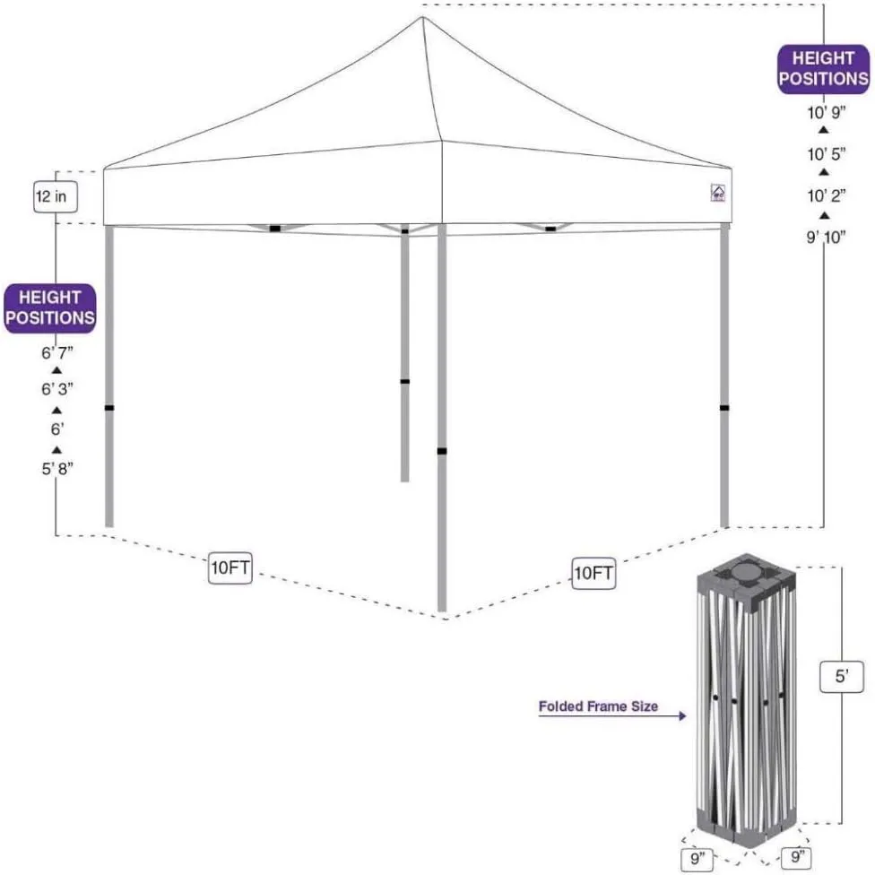 Impact 10' x 10' Pop Up Canopy Tent, Instant Shelter, Steel Frame, UV Coated, Includes Roller Bag and Spike and Rope Kit, Red