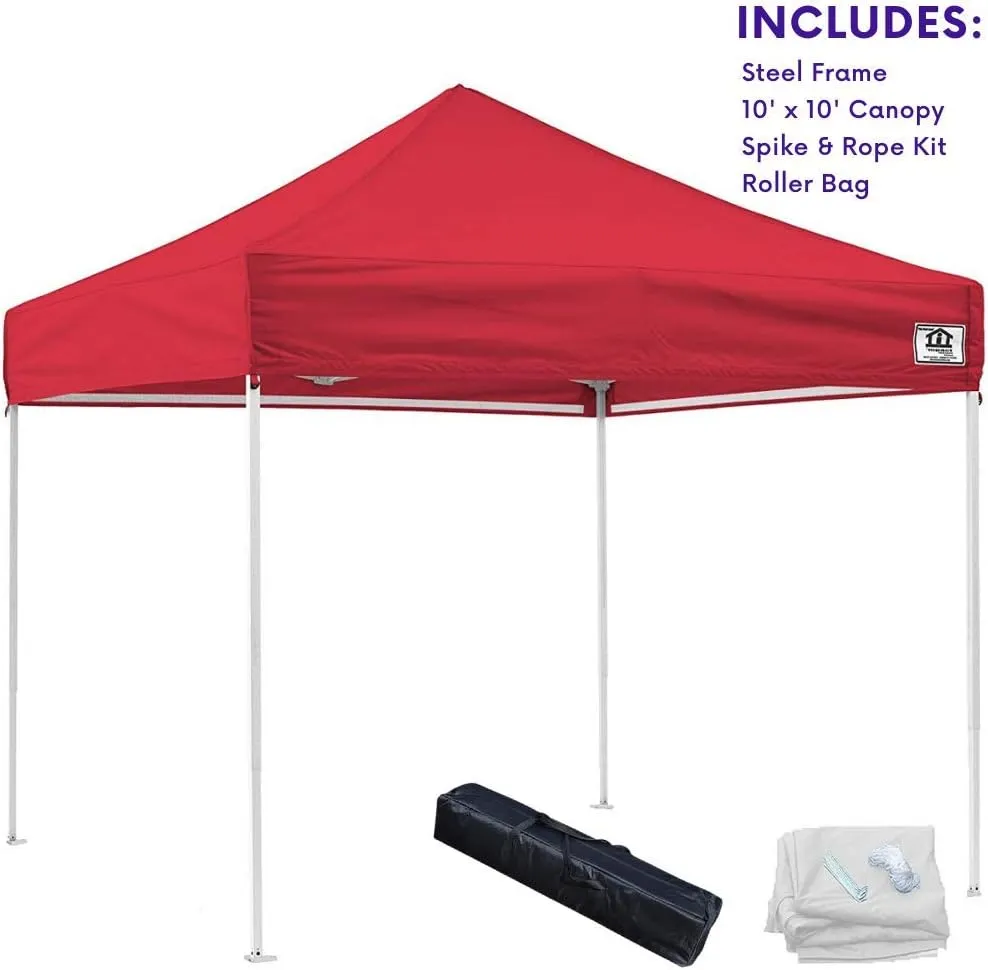 Impact 10' x 10' Pop Up Canopy Tent, Instant Shelter, Steel Frame, UV Coated, Includes Roller Bag and Spike and Rope Kit, Red