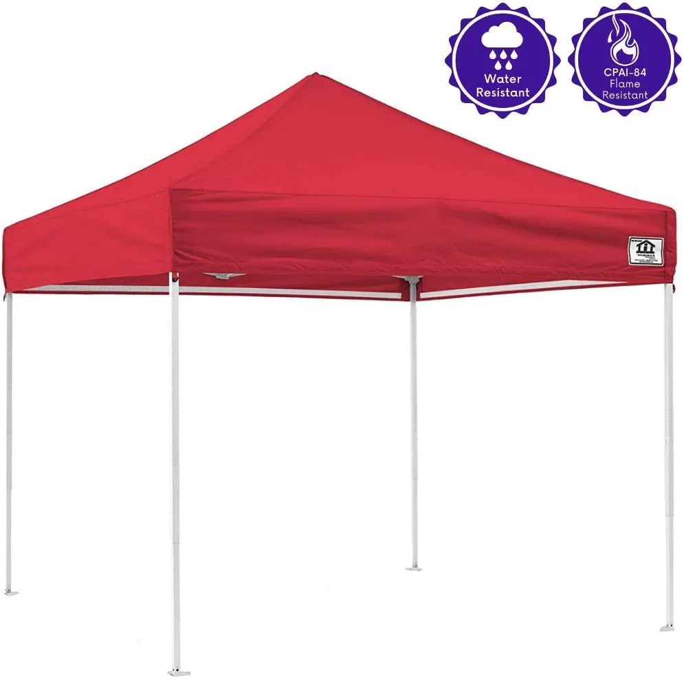 Impact 10' x 10' Pop Up Canopy Tent, Instant Shelter, Steel Frame, UV Coated, Includes Roller Bag and Spike and Rope Kit, Red