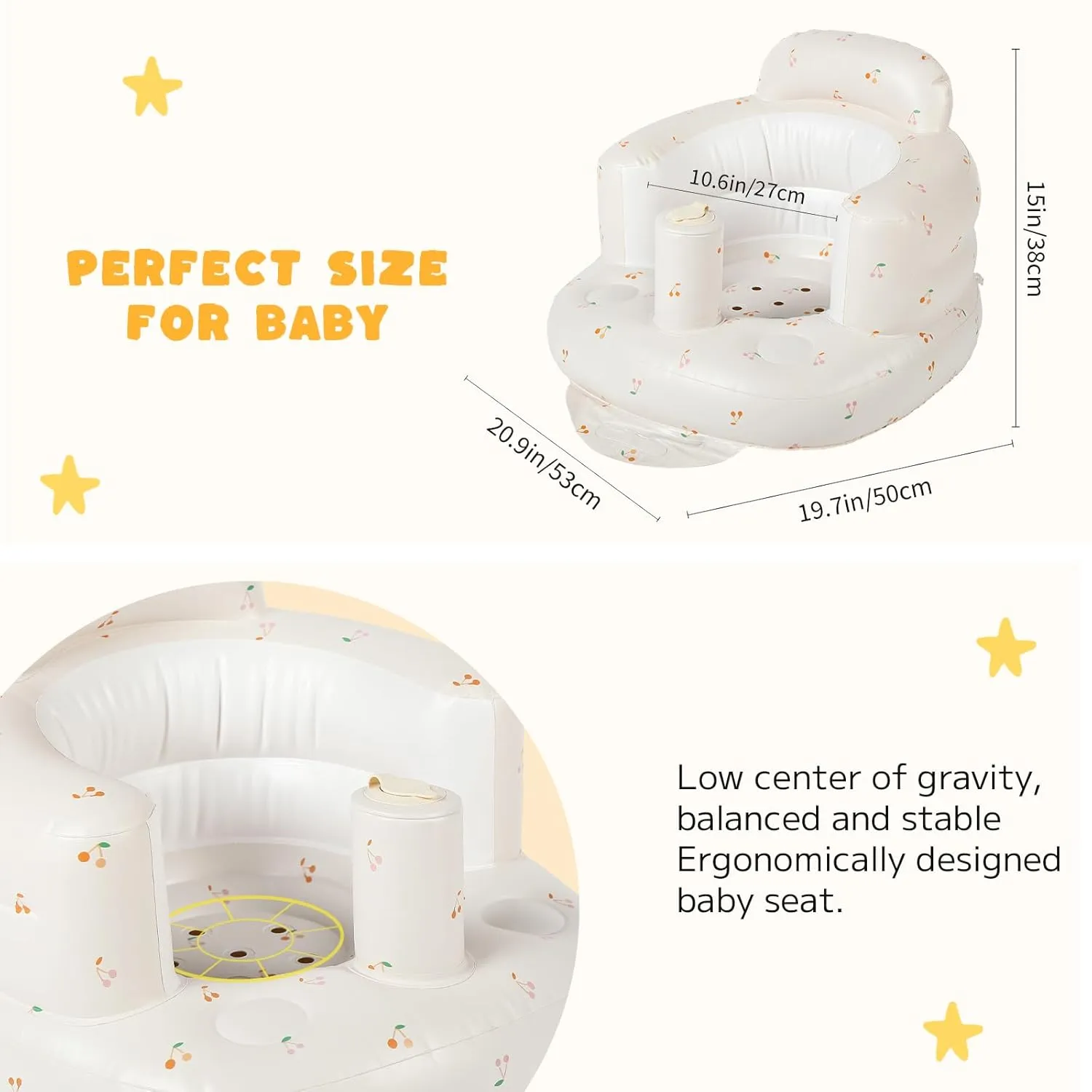 Inflatable Baby Seat for Babies 4-36 Months Inflatable Baby Chair Infant Back Support Sofa Newborn to Toddler Portable Baby Floor Seats for Sitting Up Baby Floor Seater