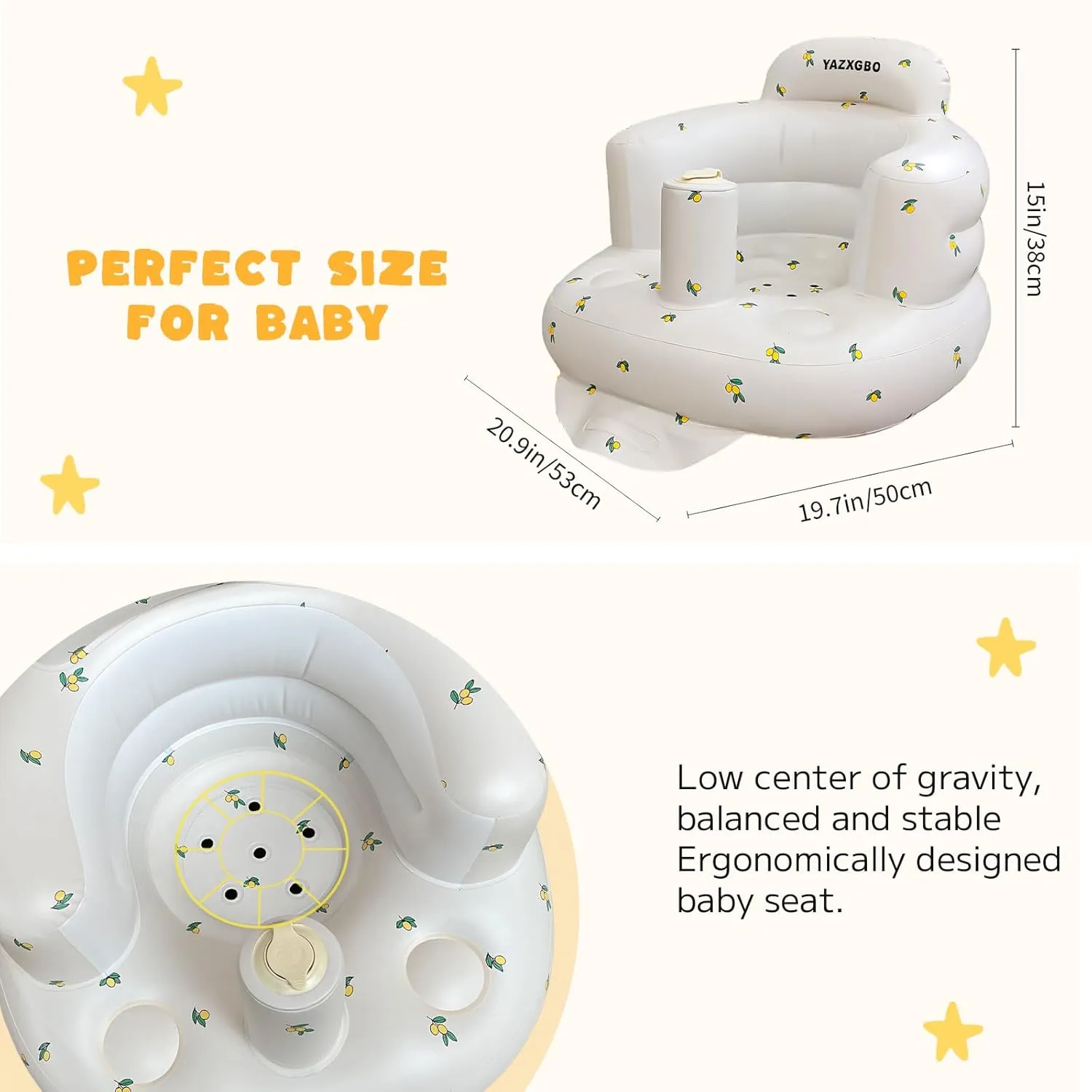 Inflatable Baby Seat for Babies 4-36 Months Inflatable Baby Chair Infant Back Support Sofa Newborn to Toddler Portable Baby Floor Seats for Sitting Up Baby Floor Seater