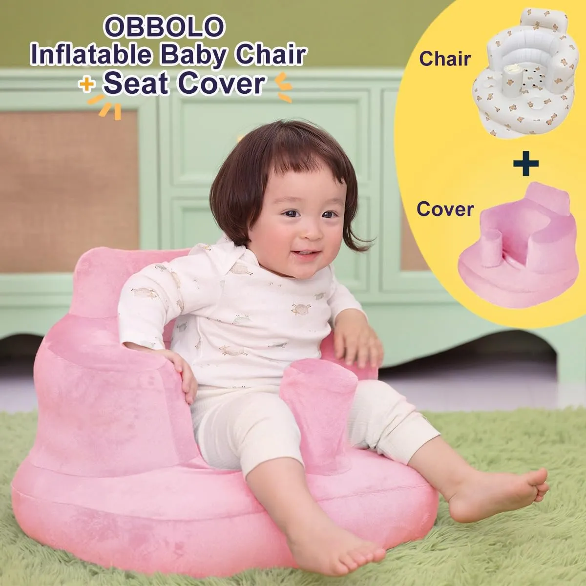 Inflatable Baby Seat with Breathable Cover for Babies 3 Months and Up,Inflatable Infant Chair,Blow Up Baby Chair,Baby Seats for Infants for Sitting Up