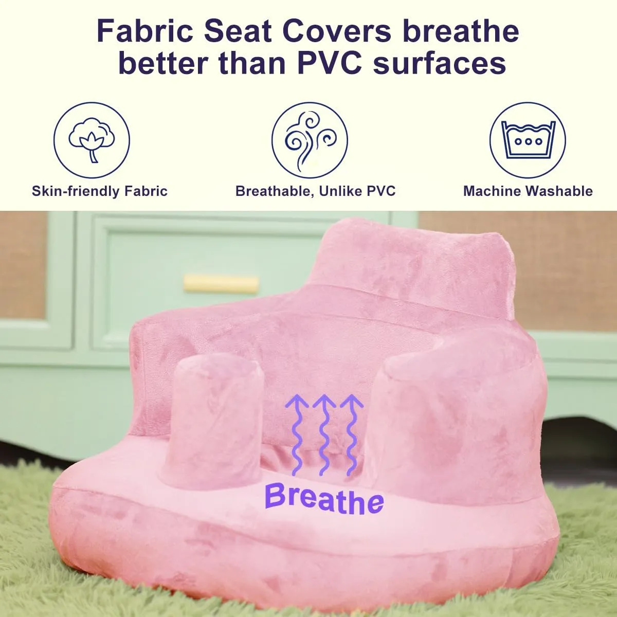 Inflatable Baby Seat with Breathable Cover for Babies 3 Months and Up,Inflatable Infant Chair,Blow Up Baby Chair,Baby Seats for Infants for Sitting Up