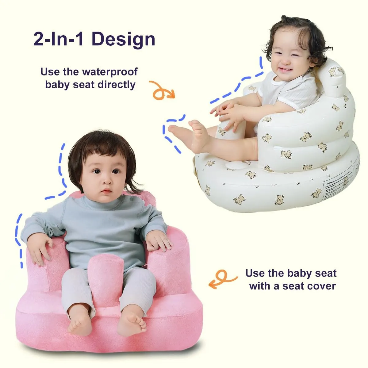 Inflatable Baby Seat with Breathable Cover for Babies 3 Months and Up,Inflatable Infant Chair,Blow Up Baby Chair,Baby Seats for Infants for Sitting Up