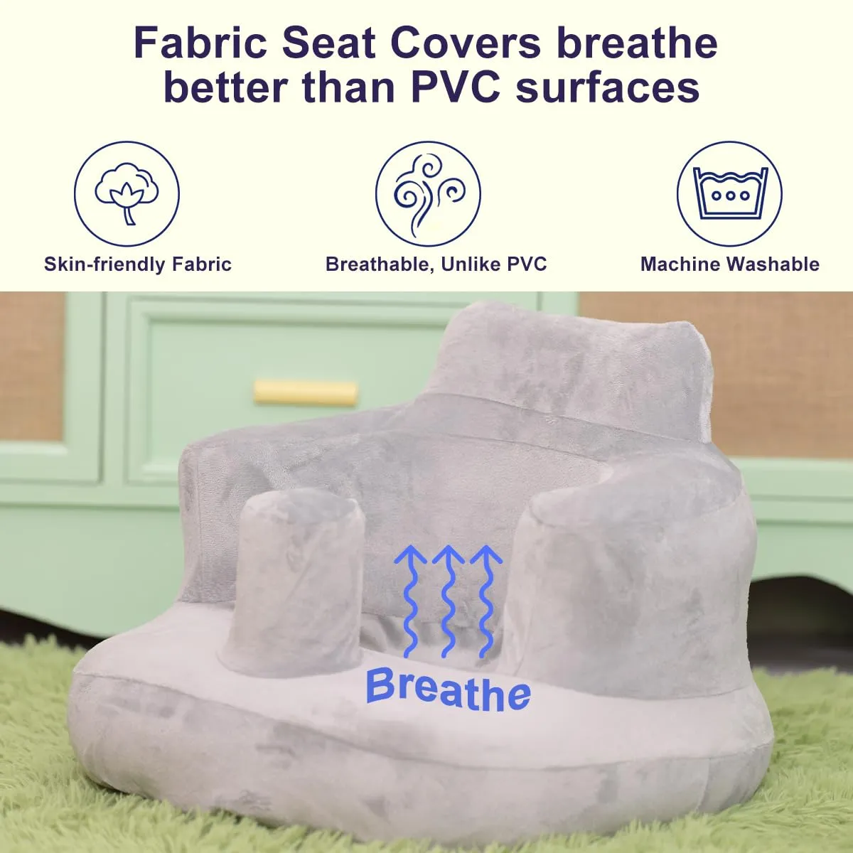Inflatable Baby Seat with Breathable Cover for Babies 3 Months and Up,Inflatable Infant Chair,Blow Up Baby Chair,Infant Sit Up Chair