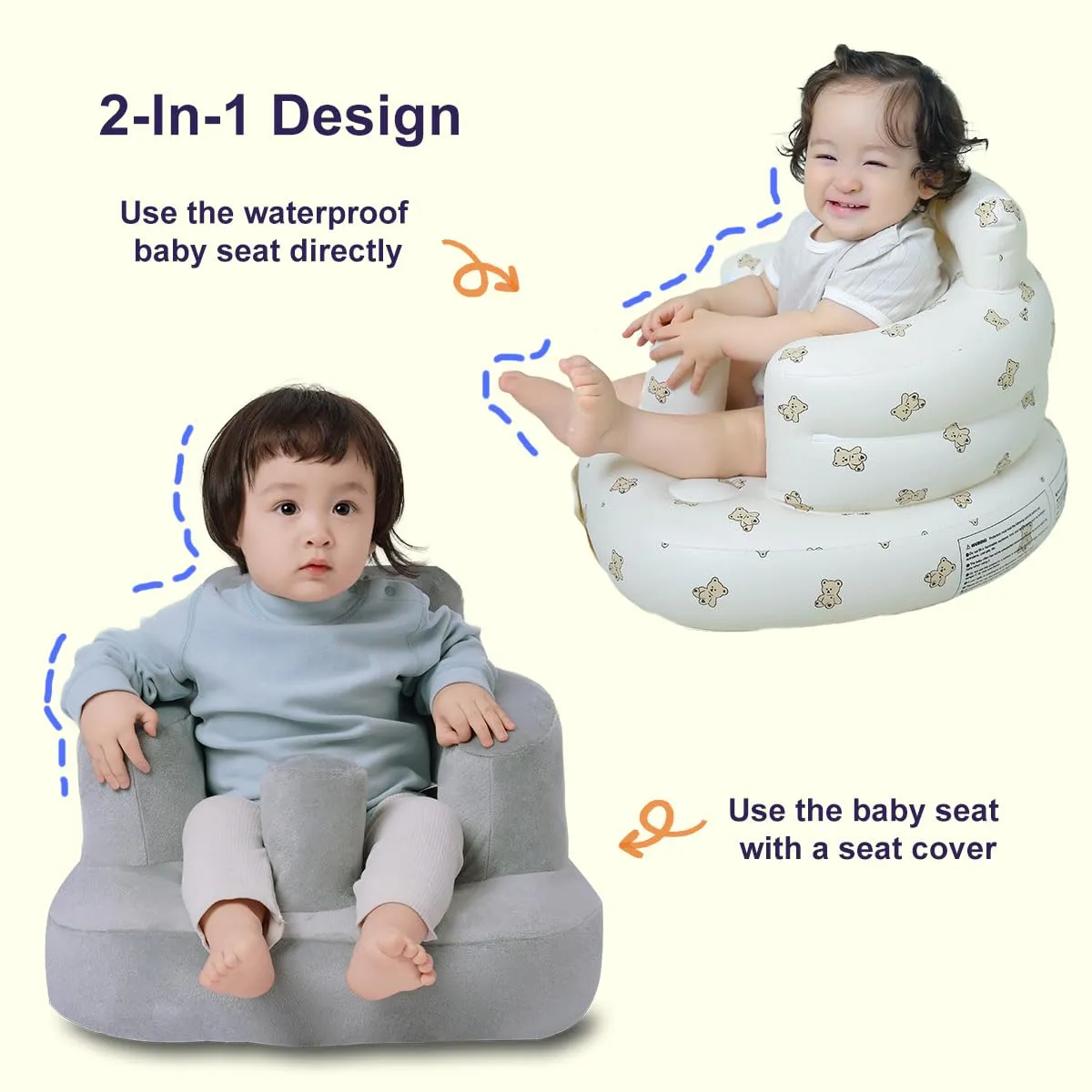 Inflatable Baby Seat with Breathable Cover for Babies 3 Months and Up,Inflatable Infant Chair,Blow Up Baby Chair,Infant Sit Up Chair