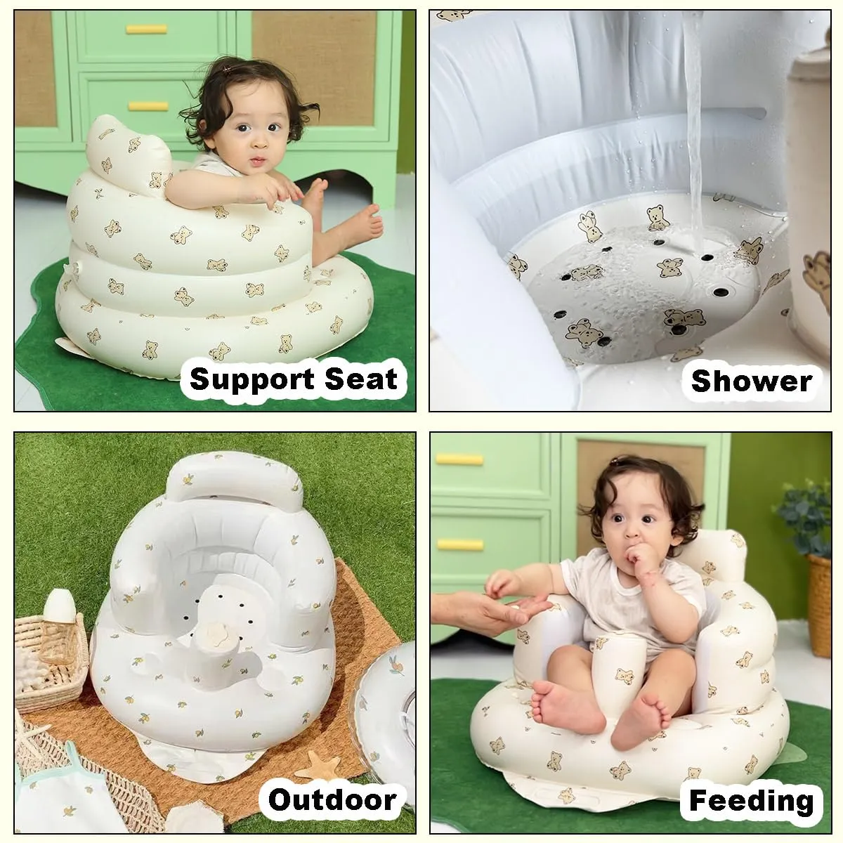 Inflatable Baby Seat with Breathable Cover for Babies 3 Months and Up,Inflatable Infant Chair,Blow Up Baby Chair,Infant Sit Up Chair