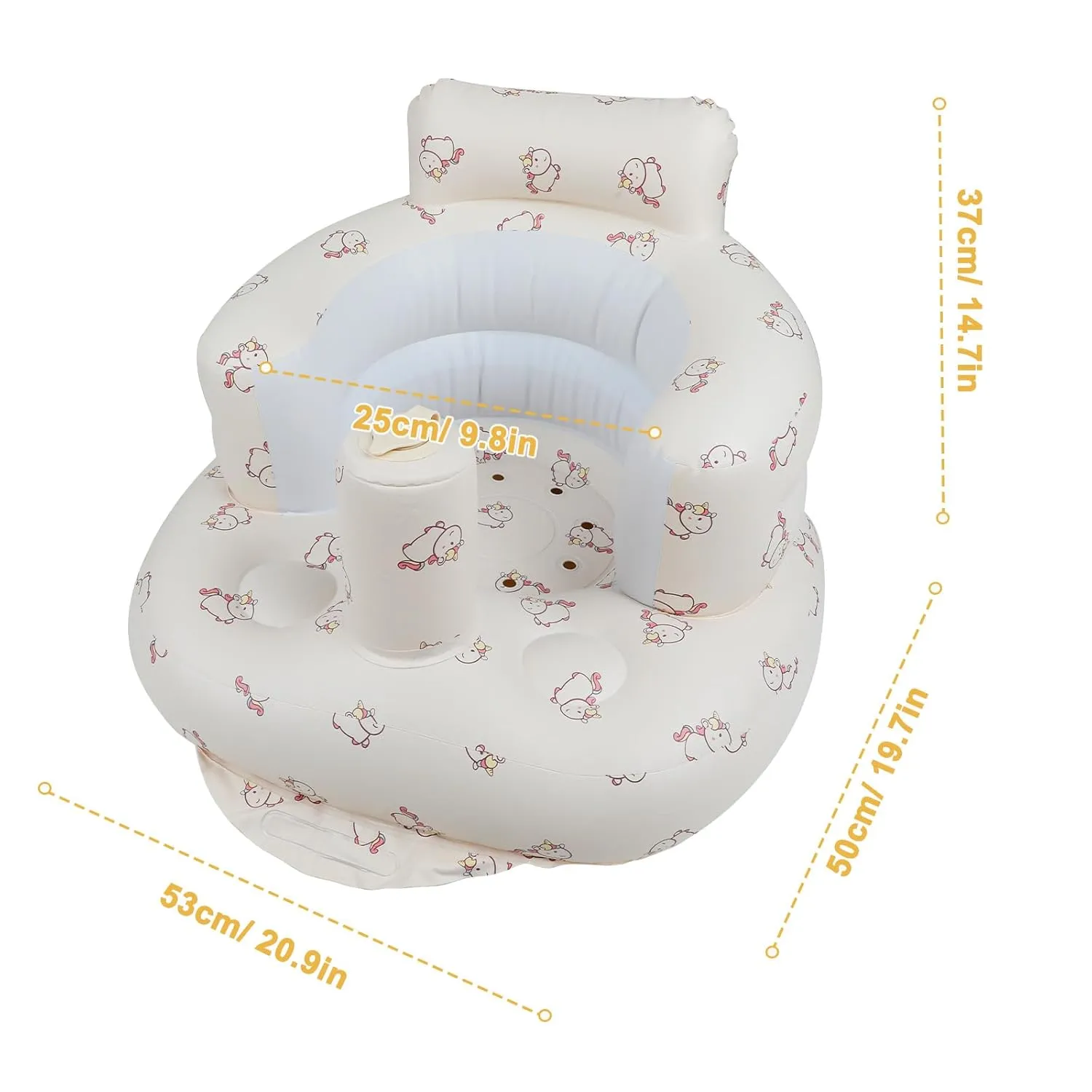 Inflatable Baby Seat with Built in Pump for Babies 3 Months & Up, Baby Floor Seats for Sitting Up, Blow Up Baby Chair for Infants - Unicorn